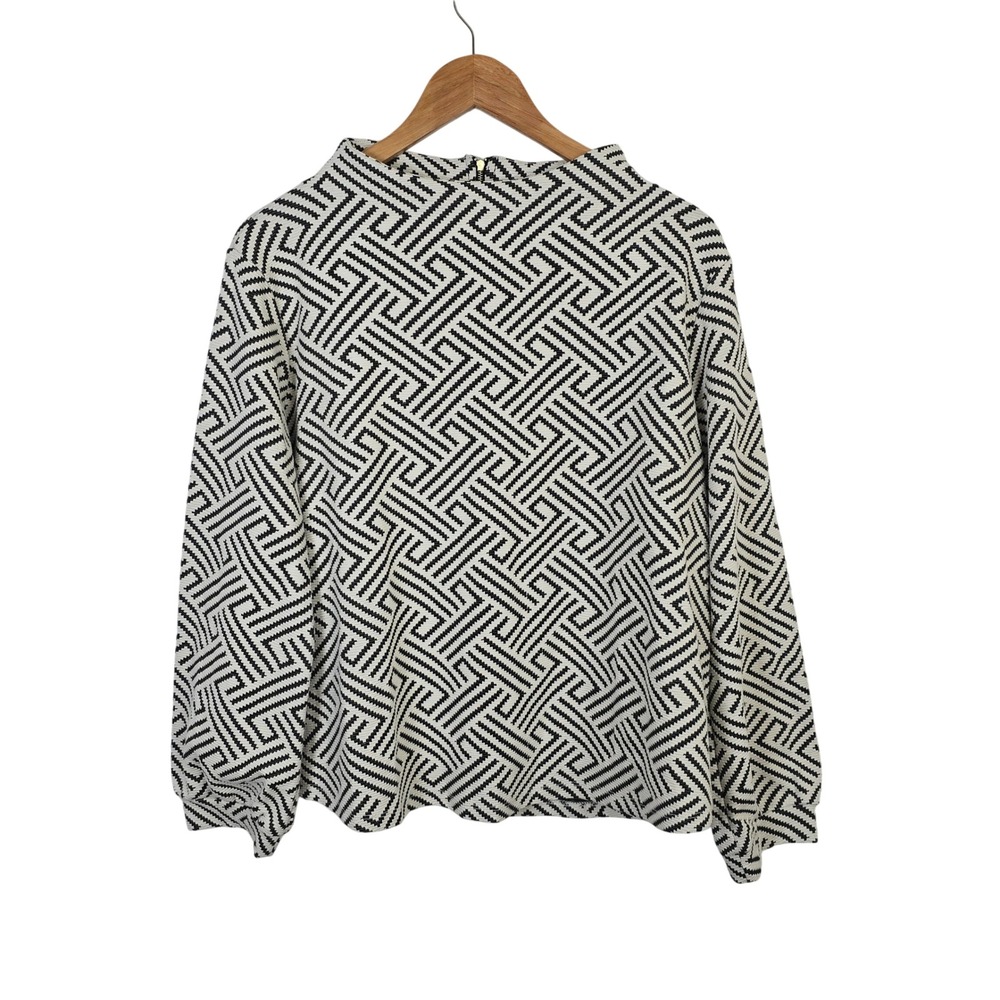W5 Womens XL Black White Geometric Key Mock Neck Back Zip Top Anthropologie
